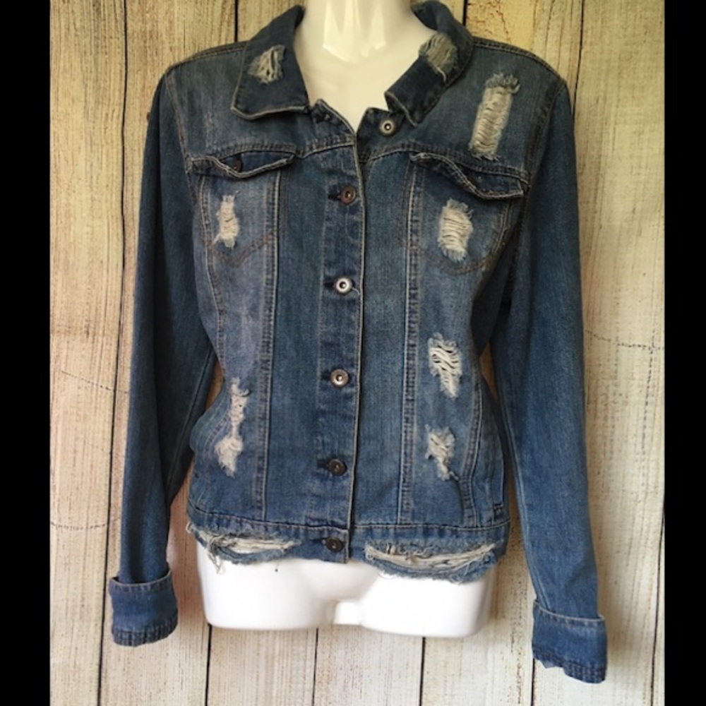 Distressed jean jacket - Picture 2 of 2